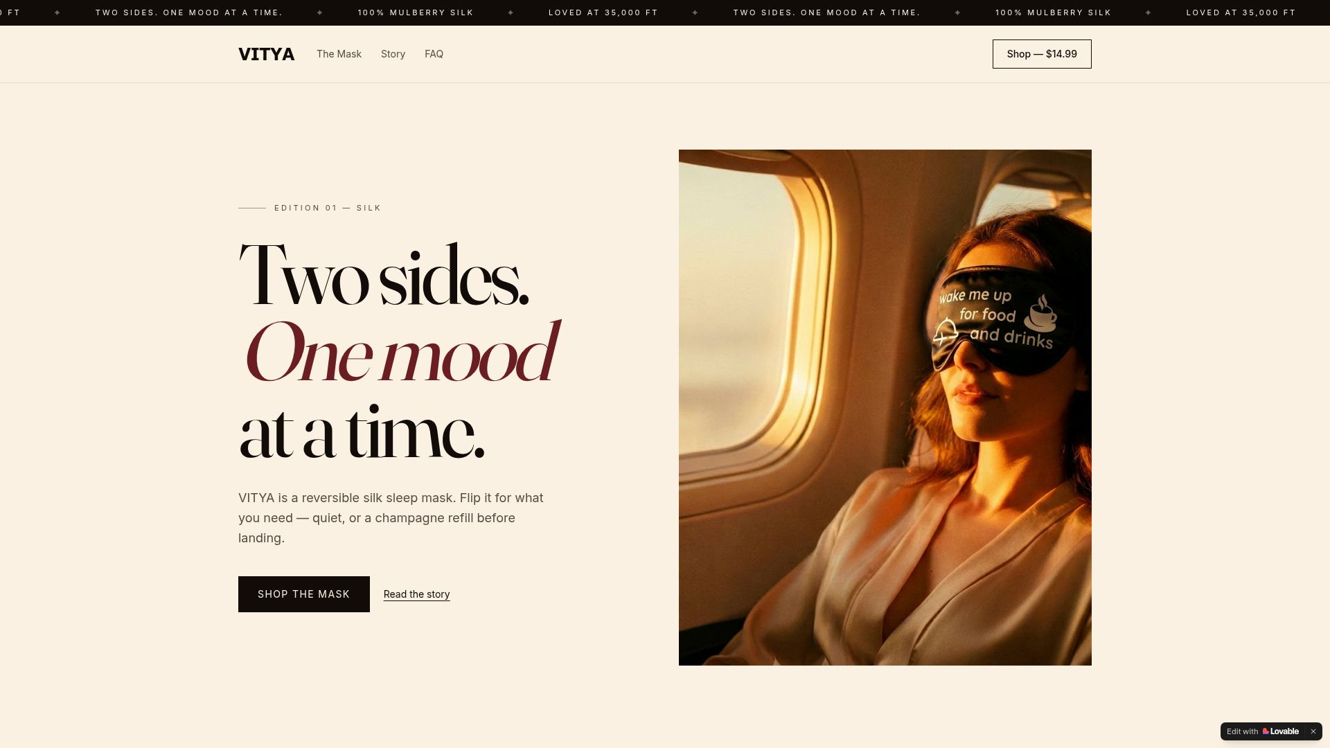 VITYA Sleep Mask — DTC product · sleep accessory